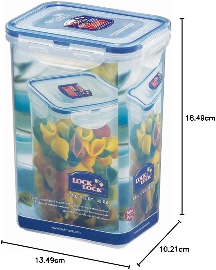 Lock & Lock Frischhaltedose, Vorratsdose, transparent, 1,3 l, rechteckig hoch, 6 Stück, 135 x 102 x