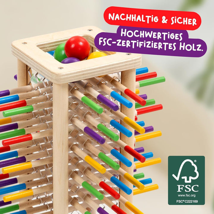Nene Toys BALLFALL, Montessori Spielzeug ab 3 Jahren – Holzspiel für Kinder – Lernspiel mit Stäbchen