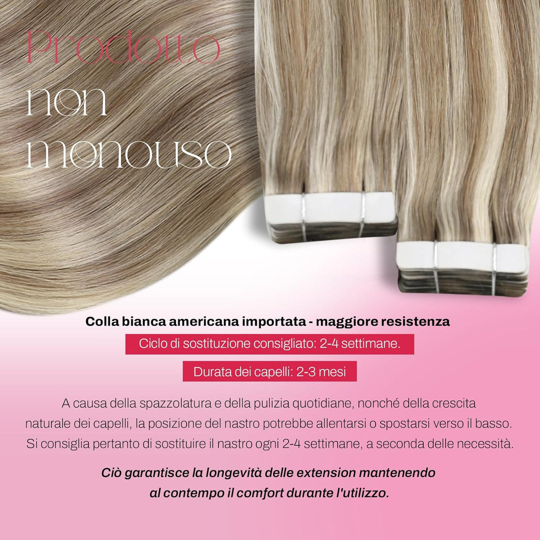 Moresoo Tape Extensions Blond Haarverlängerung Echthaar Tapes Hellbraun mit Platinblond Unsichtbare