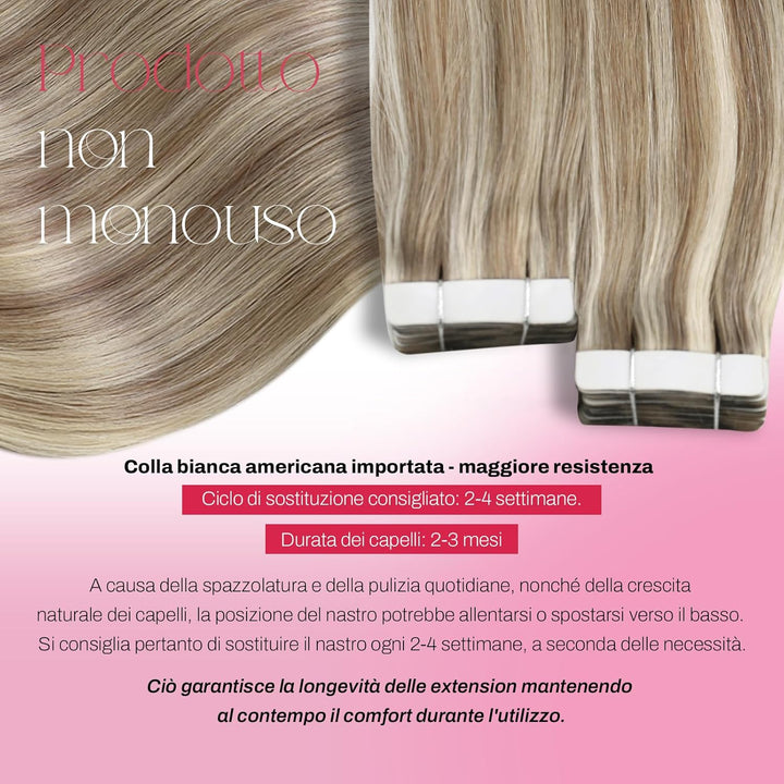 Moresoo Tape Extensions Blond Haarverlängerung Echthaar Tapes Hellbraun mit Platinblond Unsichtbare