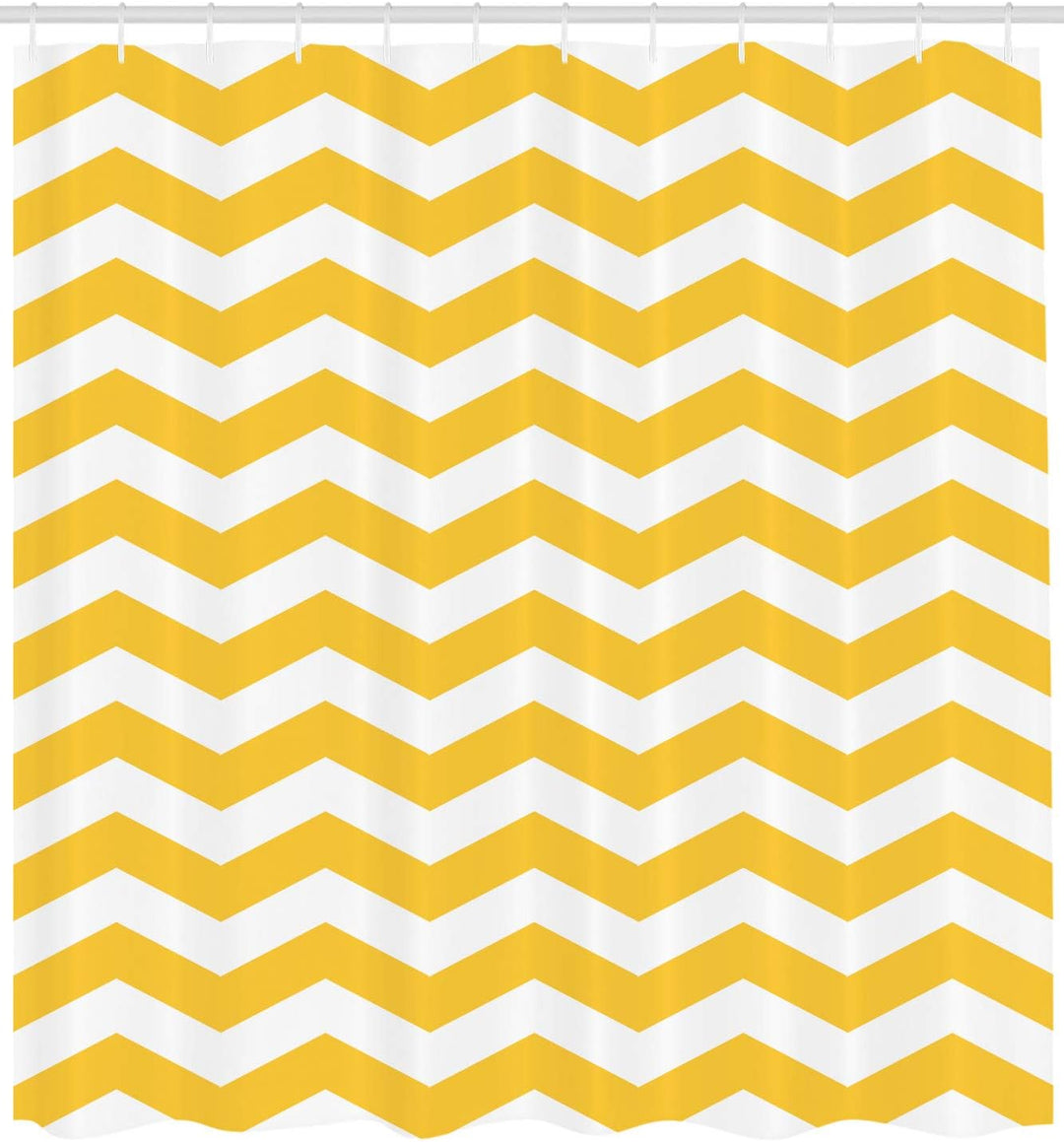 ABAKUHAUS Gelber Chevron Duschvorhang, Wellenförmige Horizontal Kunst, Stoffliches Gewebe Badezimmer