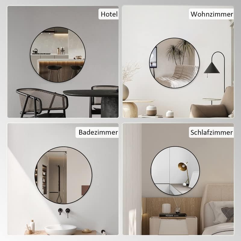 HY-RWML Wandspiegel Rund Schwarz 70cm Spiegel gross Badezimmerspiegel Badspiegel für Badezimmer Wasc