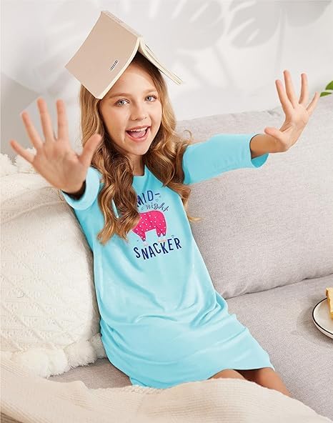 Arshiner Mädchen Nachthemd Langarm Kinder Nachtkleid Baumwolle mit Niedlichen Prints Schlafanzug Kle