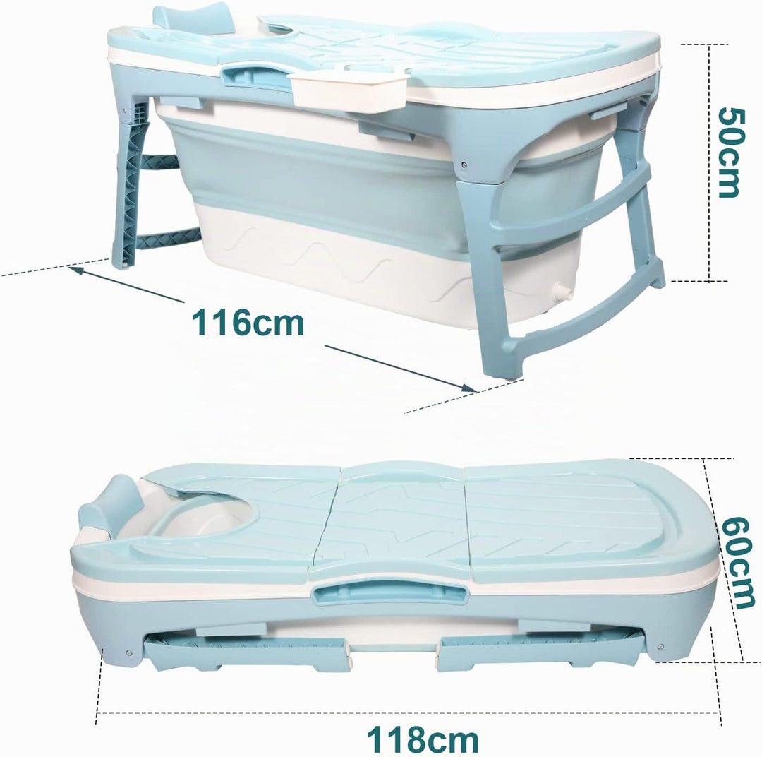 Faltbare Badewanne Erwachsene, 118x60x50 cm, mit Abdeckung, Seifenkorb, Mobile Badewanne für Garten,