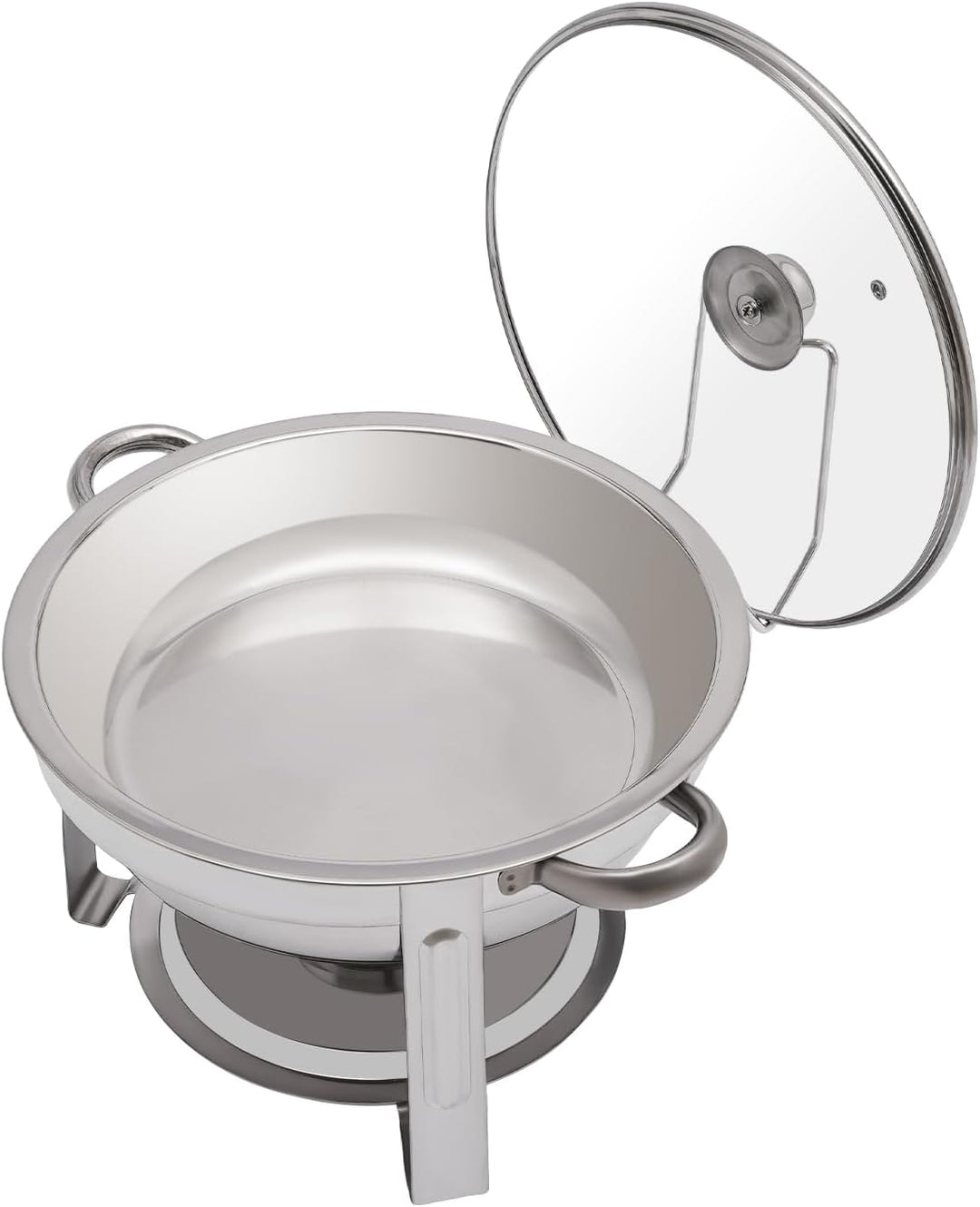 Chafing Dish 5L Runder Edelstahl Warmhaltebehälter ø302x(H) 225mm Speisenwärmer mit Glasdeckel für C