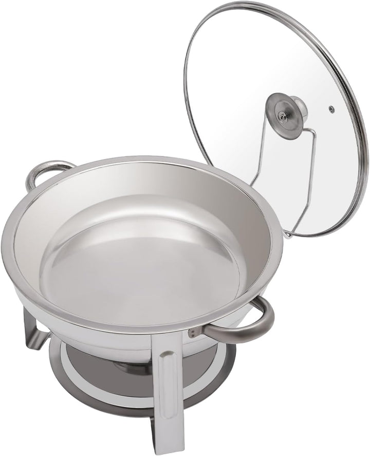 Chafing Dish 5L Runder Edelstahl Warmhaltebehälter ø302x(H) 225mm Speisenwärmer mit Glasdeckel für C