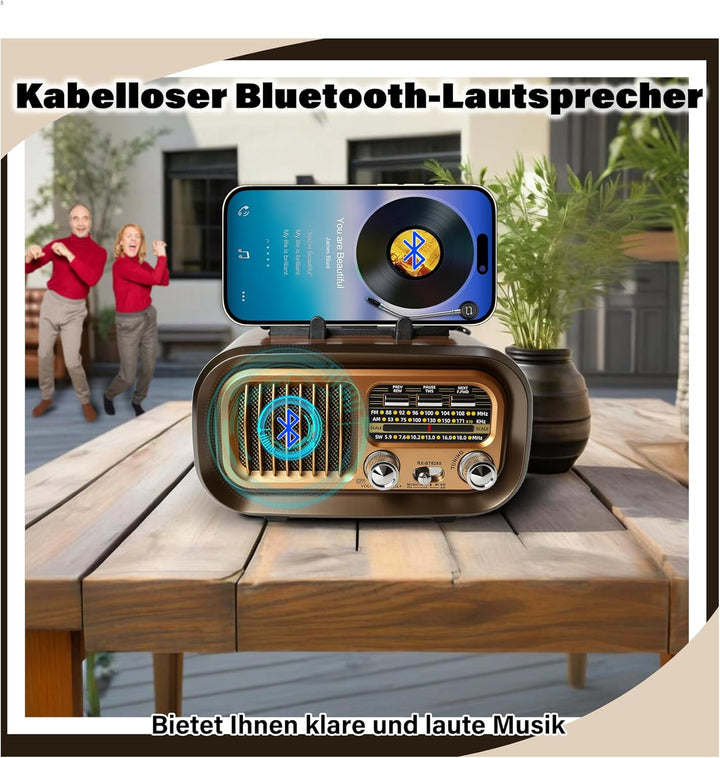 Retro Radio mit mit Solarzelle, AM/FM/SW Klein Radio Batteriebetrieben und Küchenausführung 1200mAh