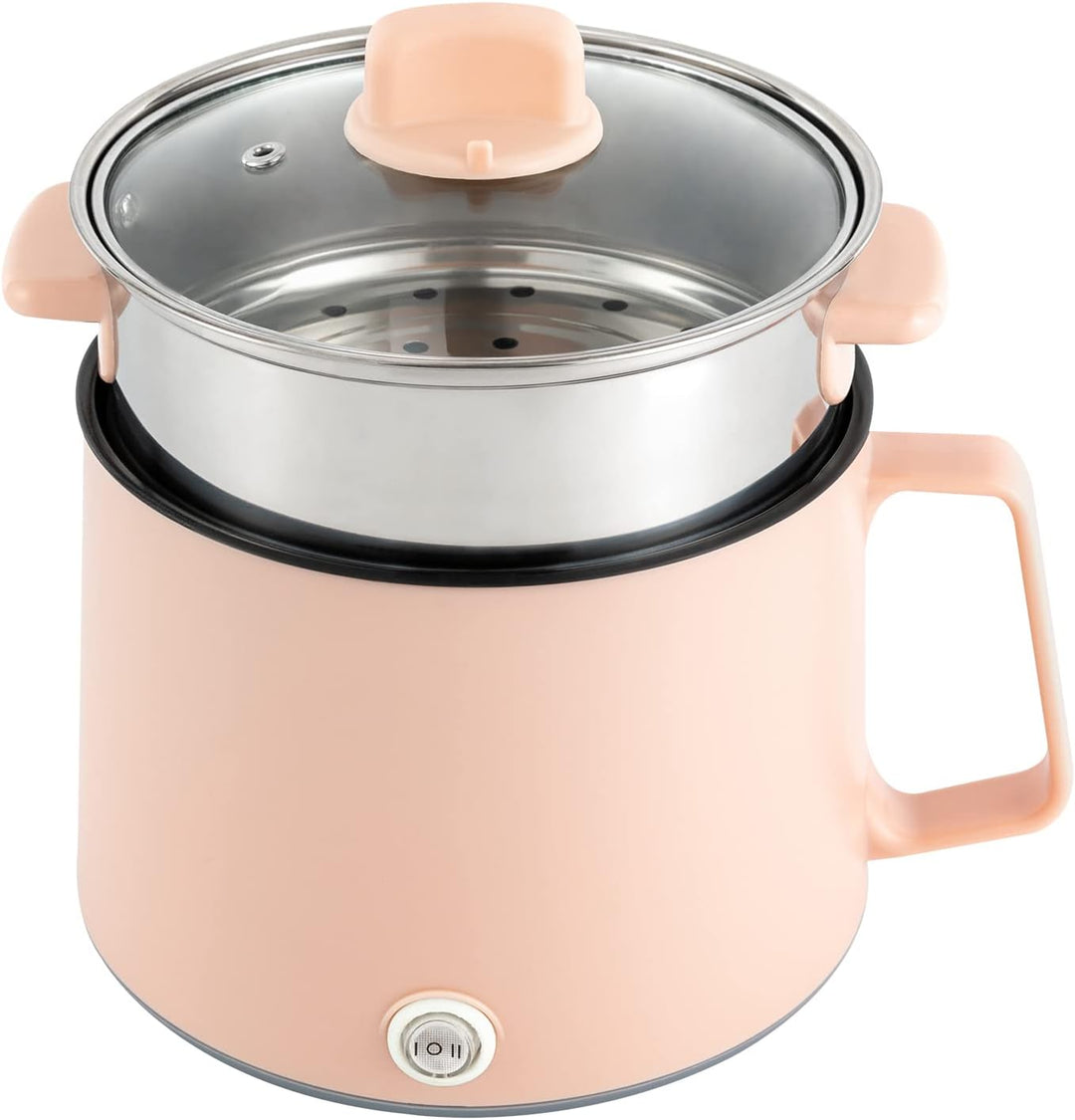 Elektrische Hot Pot und Dampfgarer, 1.7L Tragbare Mini Antihaft Multikocher, Ramen Kocher, Leistungs