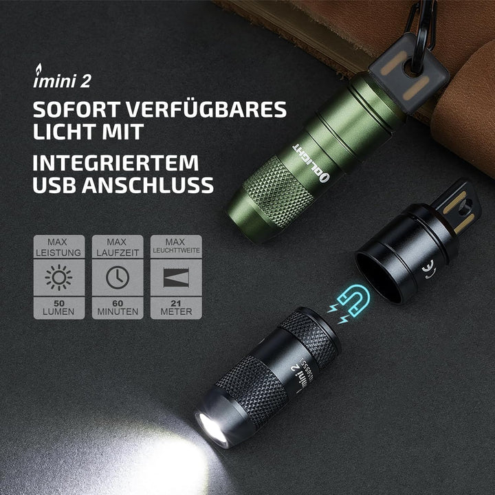 OLIGHT iMini 2 Mini LED USB-Aufladbare Taschenlampe Schlüsselhänger mit magnetischen Basis, 50LM 19,