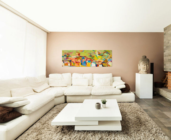 Paul Sinus Art Panoramabild auf Leinwand und Keilrahmen 150x50cm Ölmalerei Kunst abstrakt bunt