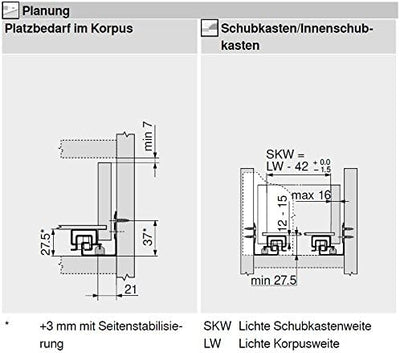 BLUM Tandem Schubladen-Auszug 450mm Vollauszug mit Blumtion (=Softclose); 1 Paar inkl. Kupplung 450