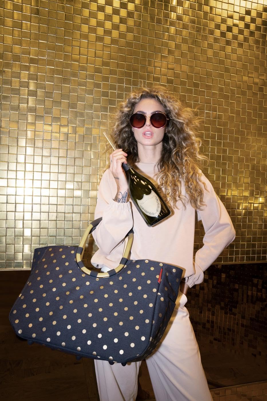 reisenthel loopshopper L frame frame metallic dots blue – Stabile Tasche mit praktischen Fächern aus