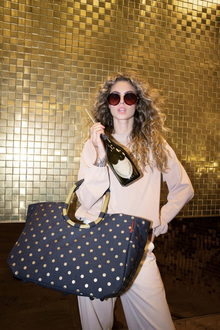reisenthel loopshopper L frame frame metallic dots blue – Stabile Tasche mit praktischen Fächern aus