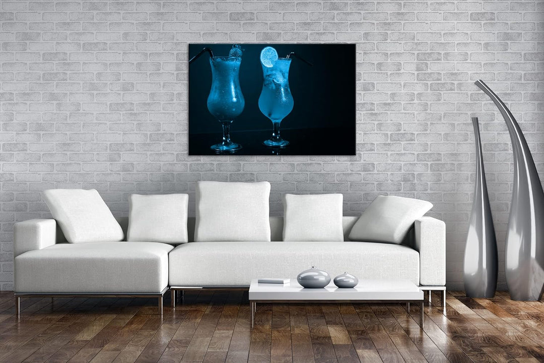deyoli Dark appetitliche Cocktails Format: 100x70 Effekt: Monocrome Blau als Leinwand, Motiv fertig