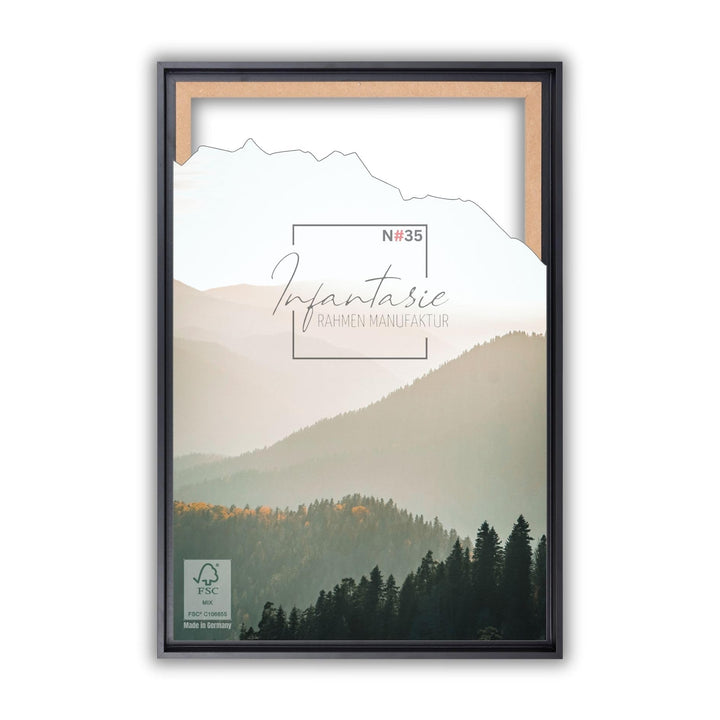'N°35' Schattenfugenrahmen für 60x70 cm Keilrahmen | Schwarz Matt | MDF-Holz Bilderrahmen für Keilra