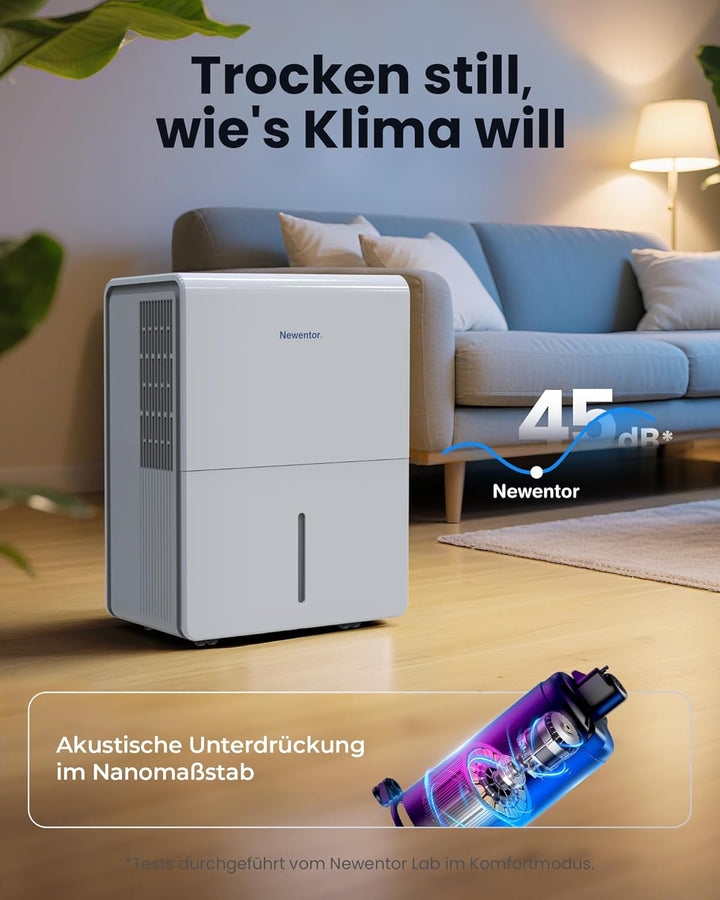 Newentor Luftentfeuchter 25L/24h, Für 215m³/80m² Räume - 3 fache Geräuschreduktion - Stromsparender