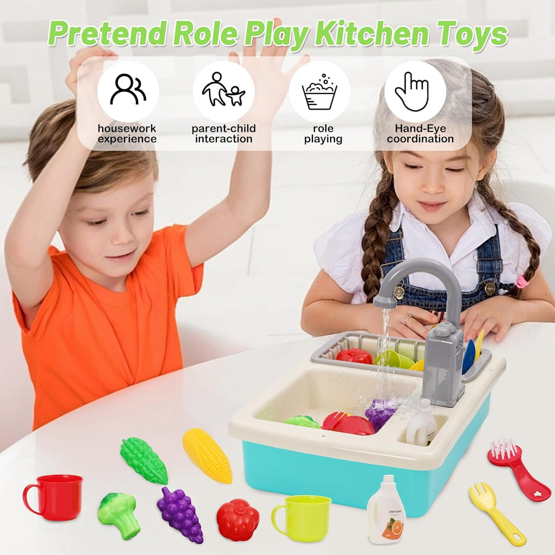 Küchenspüle Spielzeug Set mit Wasserkreislauf, Spielspüle Kinder mit Fliessendem Wasser, Matschküche
