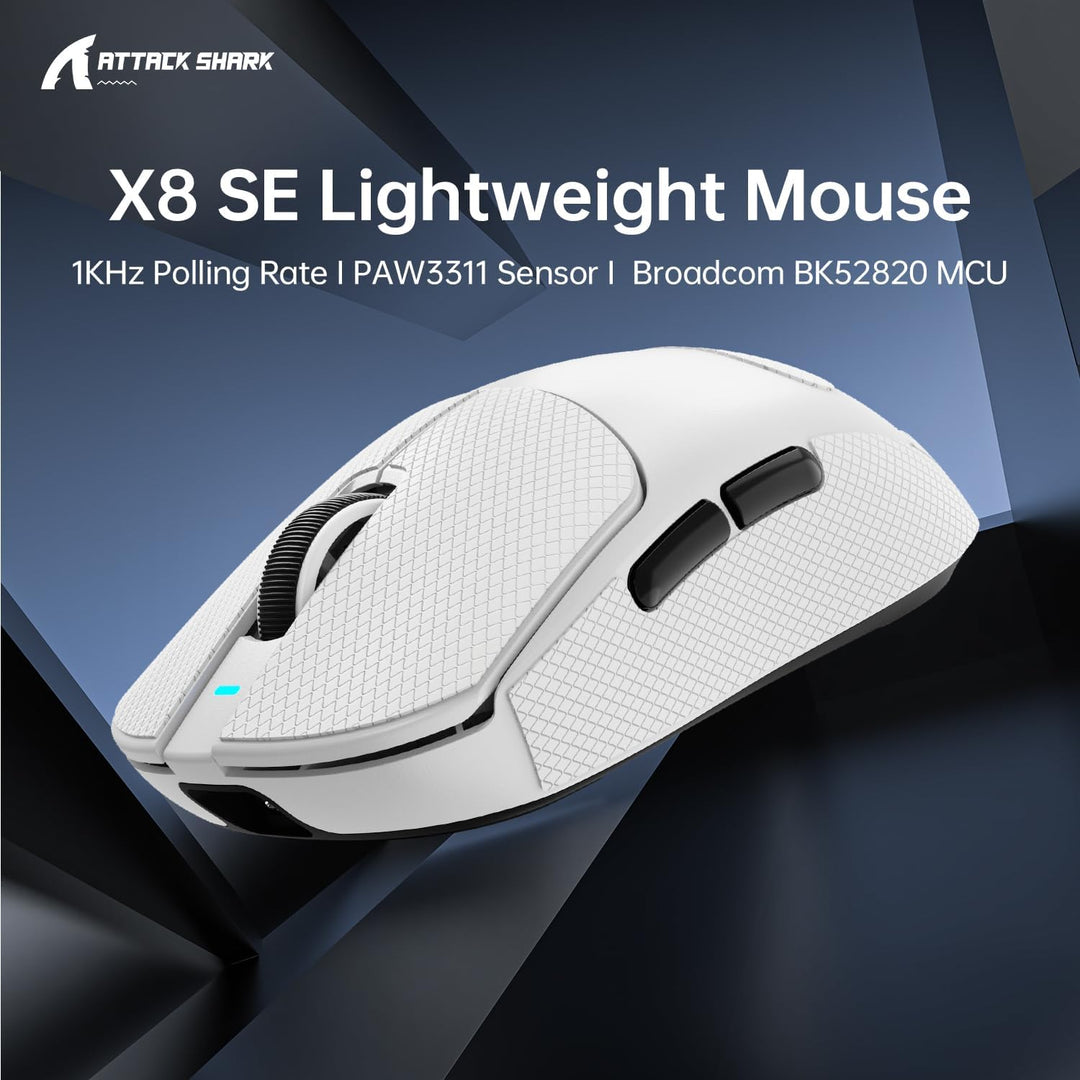 ATTACK SHARK X8SE Mouse with Grip Tape for Large Hand, 55g Superlight, PixArt PAW3311 Gaming Sensor,