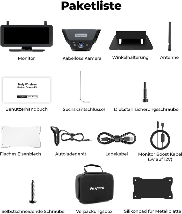 Solar Rückfahrkamera Kabellose 7,2 Zoll 1080P HD : Split Screen Monitor mit Starkem Signal Schnelle