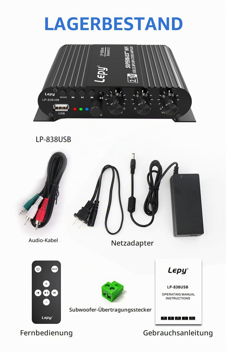 LP-838USB Bluetooth 5.0 Verstärker 2.1 3-Kanal-Support Super Bass Musikwiedergabe USB-Fernbedienung