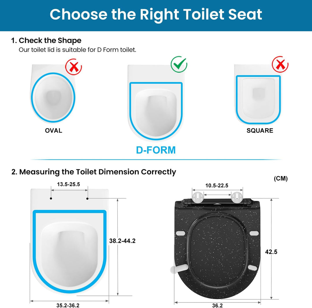 Toilettendeckel mit Absenkautomatik D Form, Slim WC Sitz [KURZ], Klodeckel Duroplast, Klobrille Soft