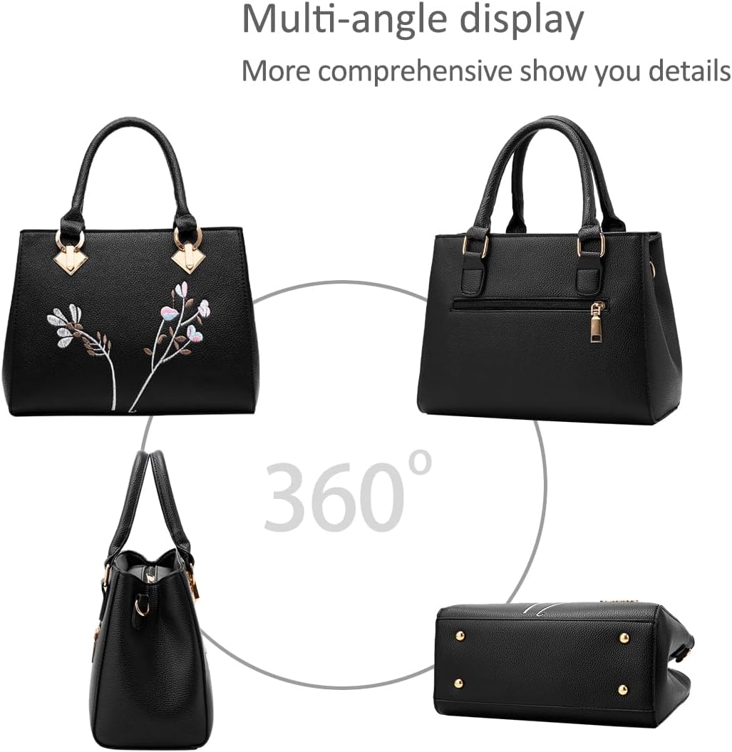 NICOLE & DORIS Retro Women Top Handle Handbags Tote Purse Shoulder Bag Crossbody Bag PU Leather Schw