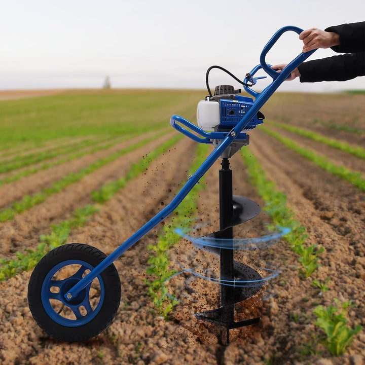 63CC Benzin Erdlochbohrer Karre,2-Takt 3 PS Gartenbohrer inkl. 80mm Bohrer, Erdbohrer Pfahlbohrer Er