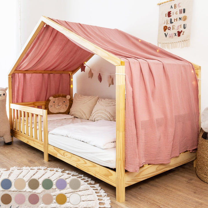 lilimaus Hausbett Himmel - 100% Baumwolle Betthimmel aus Musselin - Hausbett Deko - Geschenk Mädchen