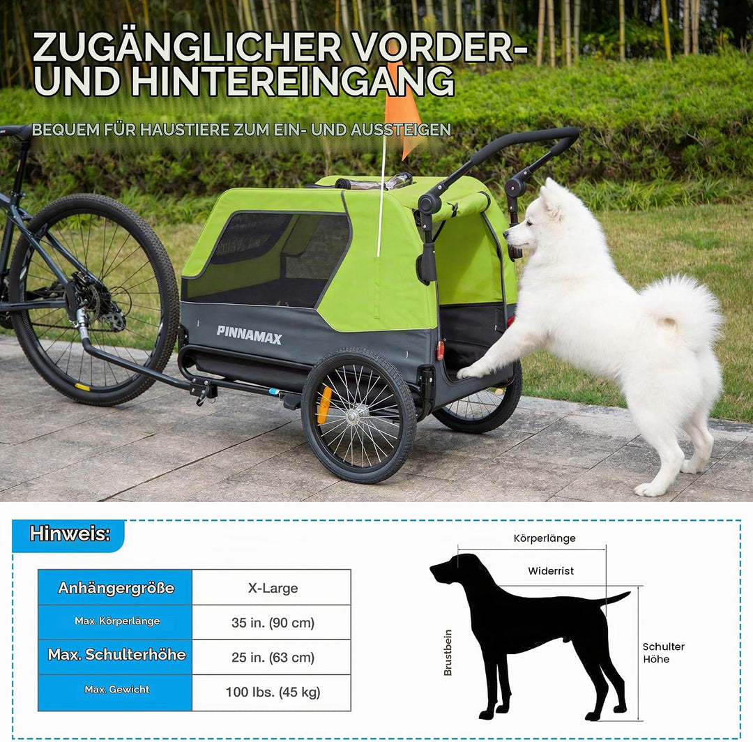Hundeanhänger für Fahrräder – 2-in-1 Haustierbuggy, belastbar bis zu 45 kg – Fahrradanhänger für Hun