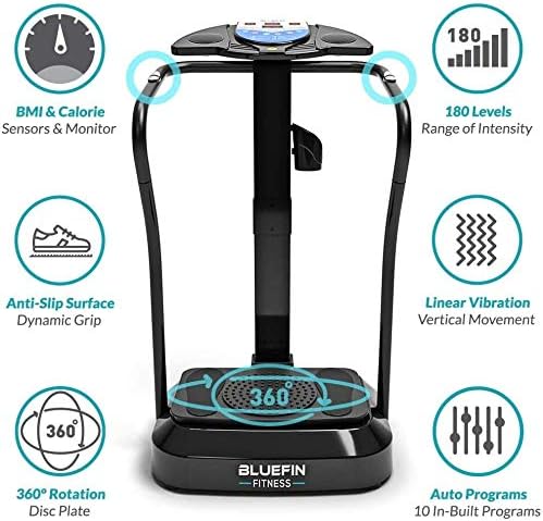 Bluefin Fitness Vibrationsplatte Pro Modell | Verbessertes Design mit Leisen Motoren und Eingebauten