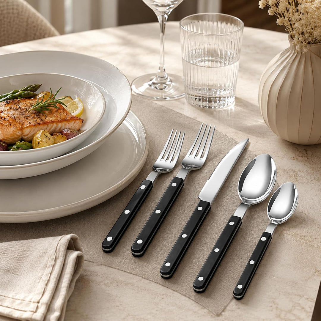 Khen Black Cutlery Sabre Besteck-Set, 6-teilig, 18/8 Edelstahl, modernes Besteck für Zuhause, Küche