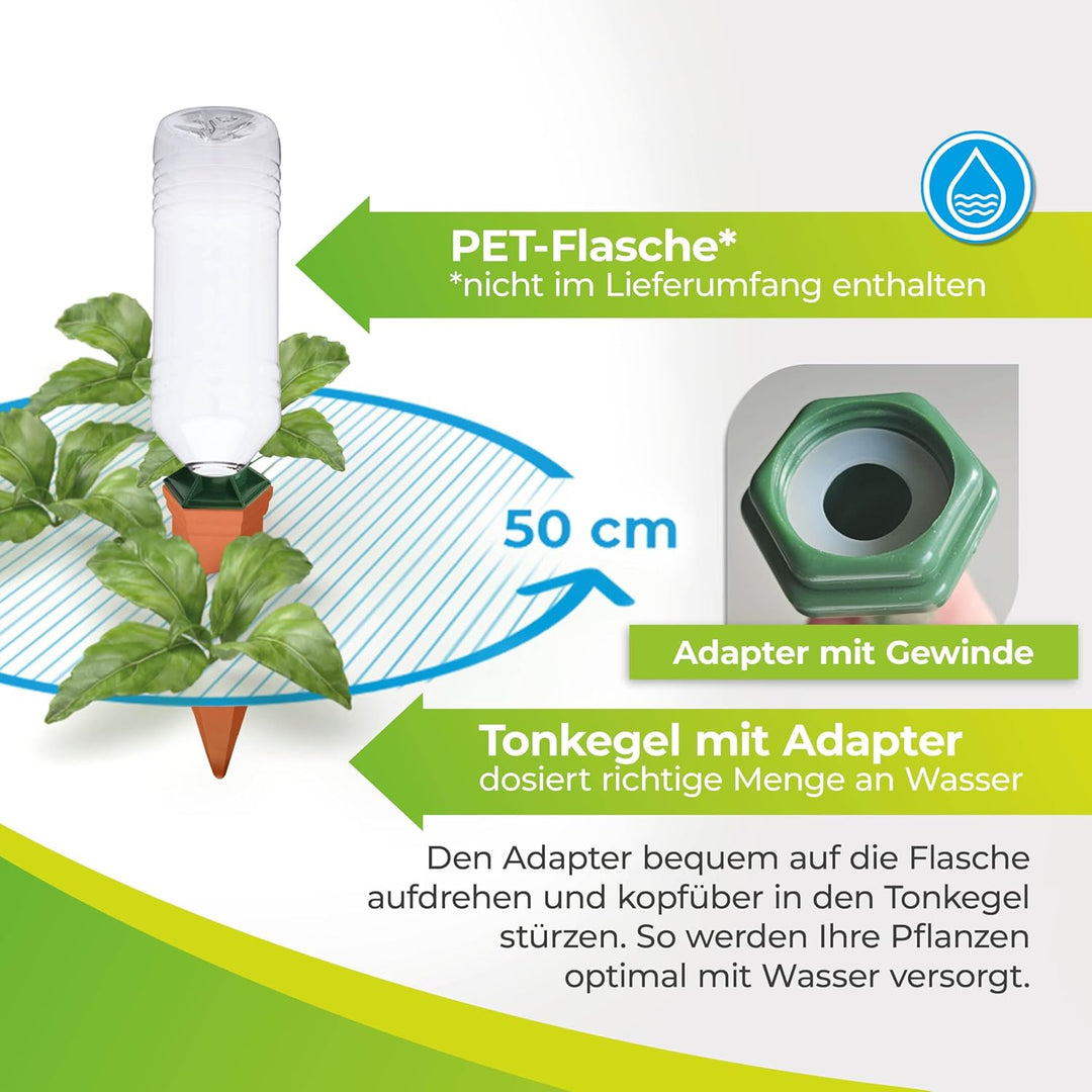 Bio Green Pflanzen Bewässerung Hydro Classic Tonkegel, terracotta/grün - für PET Flaschen Classic 4