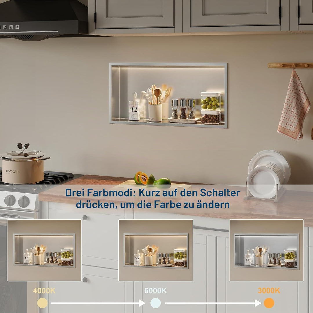 Neohomee Wandnische Dusche Edelstahl mit LED-Licht, Eingebettete Duschnische 60x30cm mit 3 Farben fü