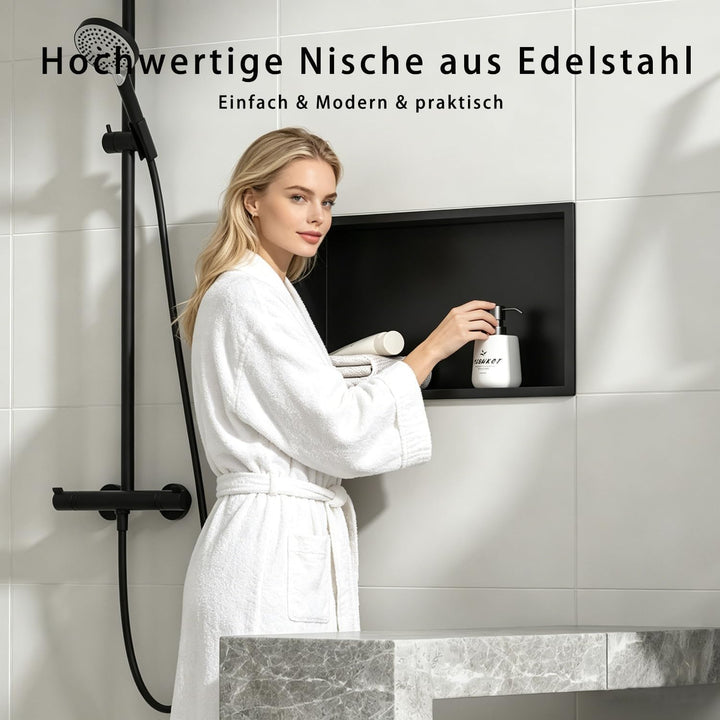Wandnische 304 Edelstahl 45 cm × 30 cm × 10 cm Duschnische Schwarz für Badezimmeraufbewahrung Keine