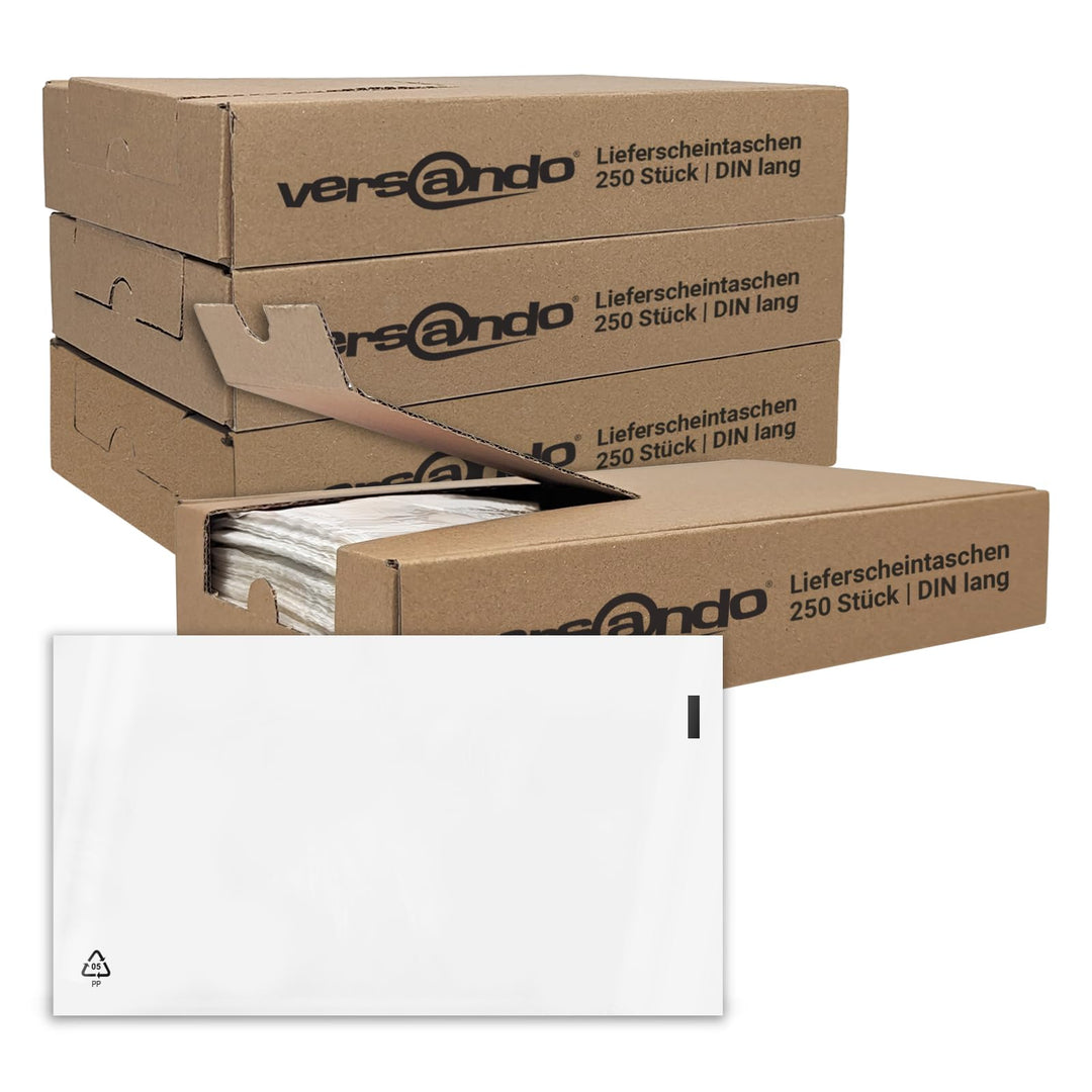 versando 4x 250 Lieferscheintaschen DIN lang selbstklebend | Dokumententaschen Begleitpapiertaschen