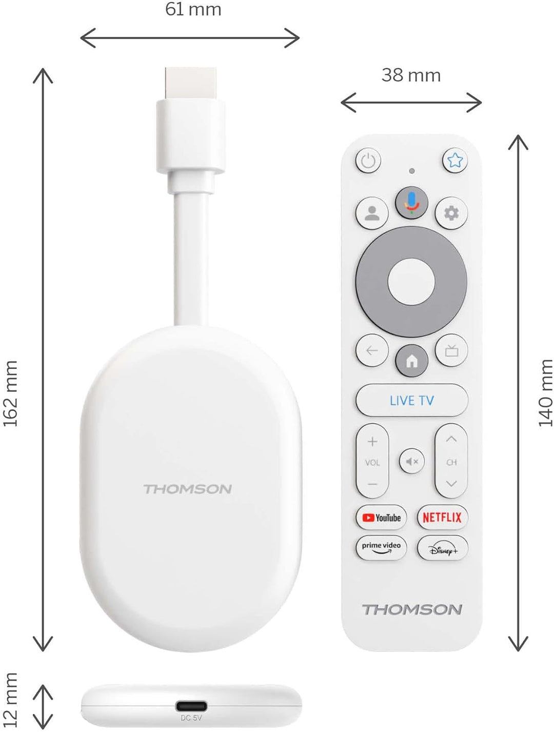 Thomson Go Cast 152 Streaming Dongle, 4K UHD Google TV Stick mit Google Assistant, Google Cast, Dolb