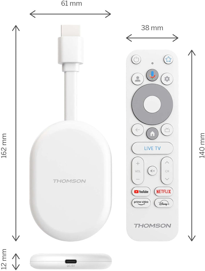 Thomson Go Cast 152 Streaming Dongle, 4K UHD Google TV Stick mit Google Assistant, Google Cast, Dolb