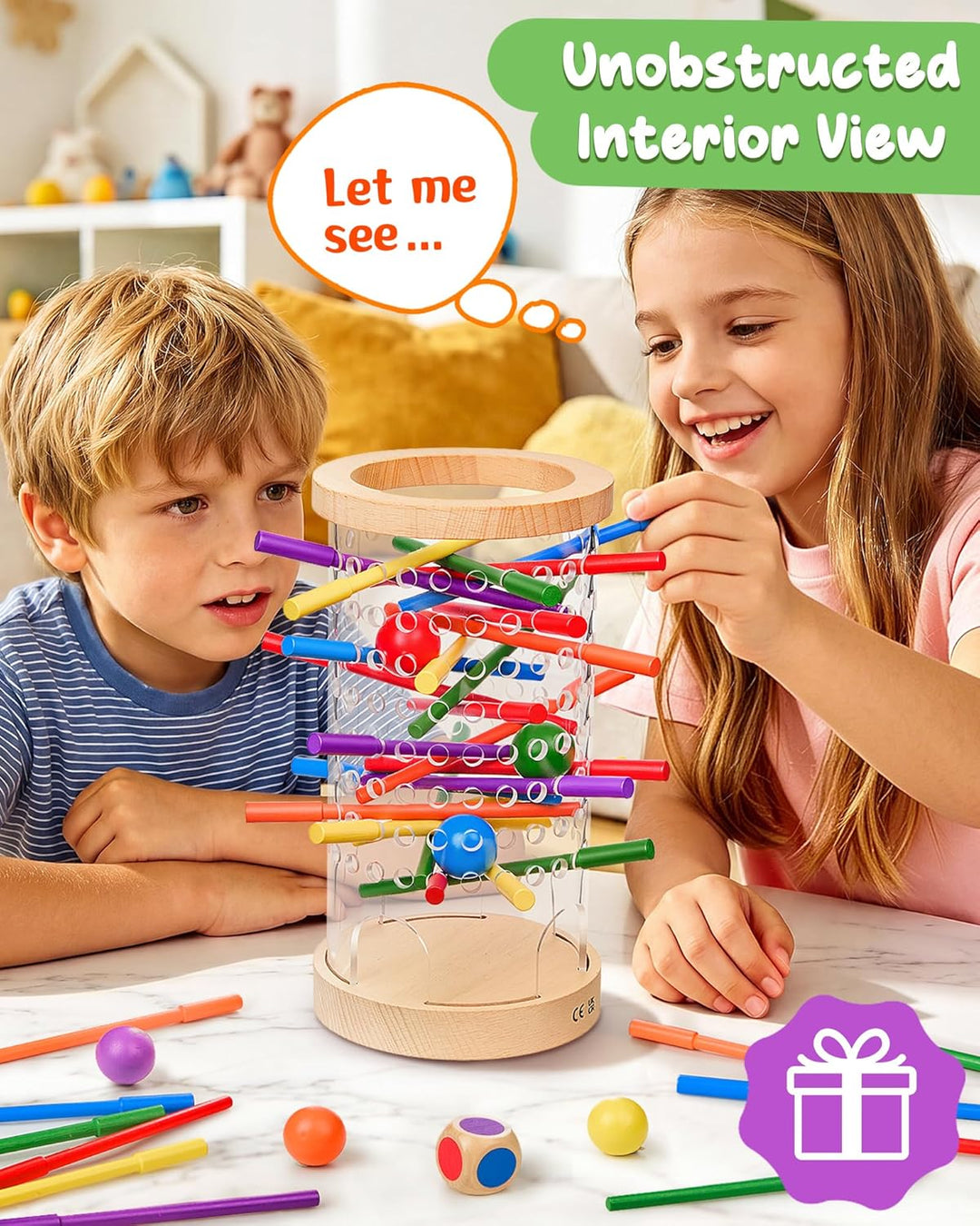 Montessori Holz Brettspiel ab 3–6 Jahre mit Ball &amp; Antirutsch-Stäbchen | Antirutsch-Stäbchen, Transp