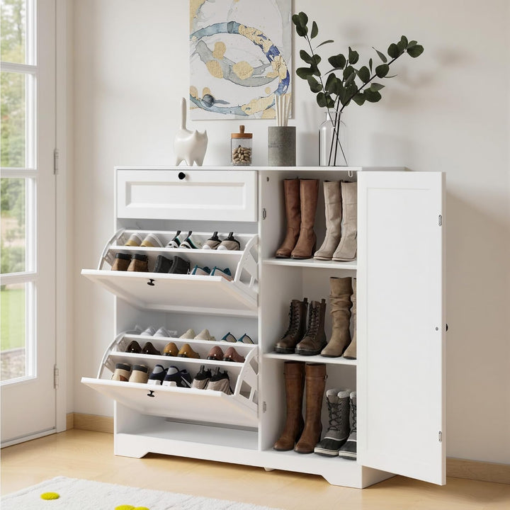 Xbro Schuhschrank mit Schublade, 2 Klappen und Tür, Schuhkipper Schmal, Schuhregal für 20–25 Paar Sc