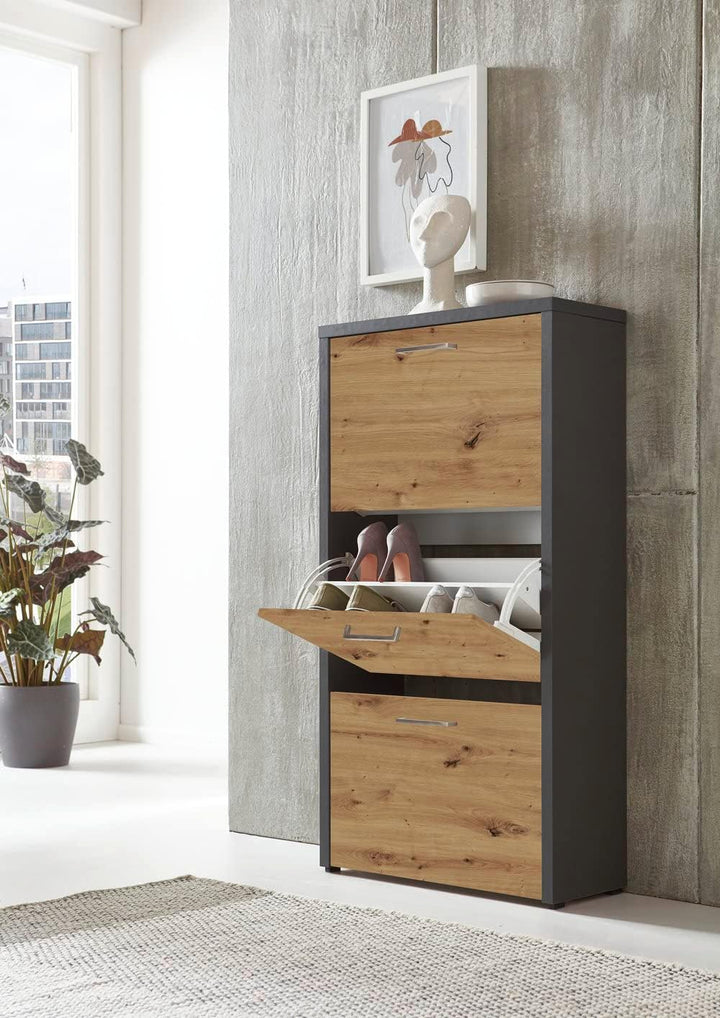 BMG Möbel Schuhkipper »Siena« (Schuhschrank Schuhregal Schrank Garderobe, 3 Klappen), Metallgriffe,