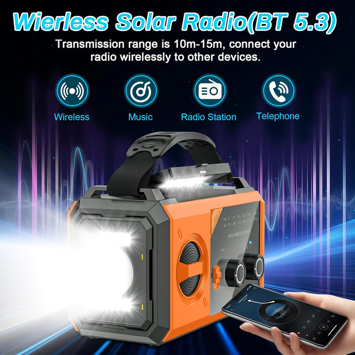 Wholede 30000mAh Kurbelradio mit Bluetooth, Solar Radio mit Handyladefunktion, AM/FM Tragbar Notfall