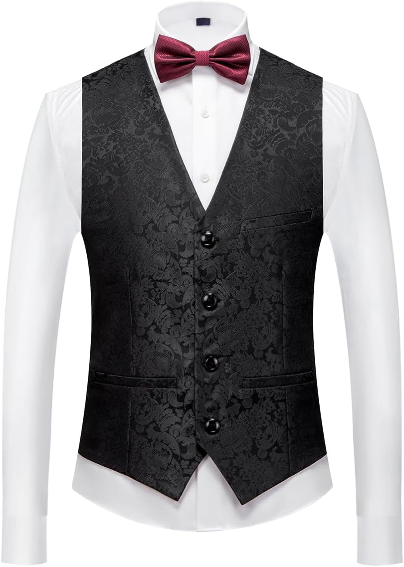 KUDORO Herren Anzüge 3-Teilig Slim Fit Paisley für Hochzeit Party Eine Knöpfe Jacquard Smoking Herre