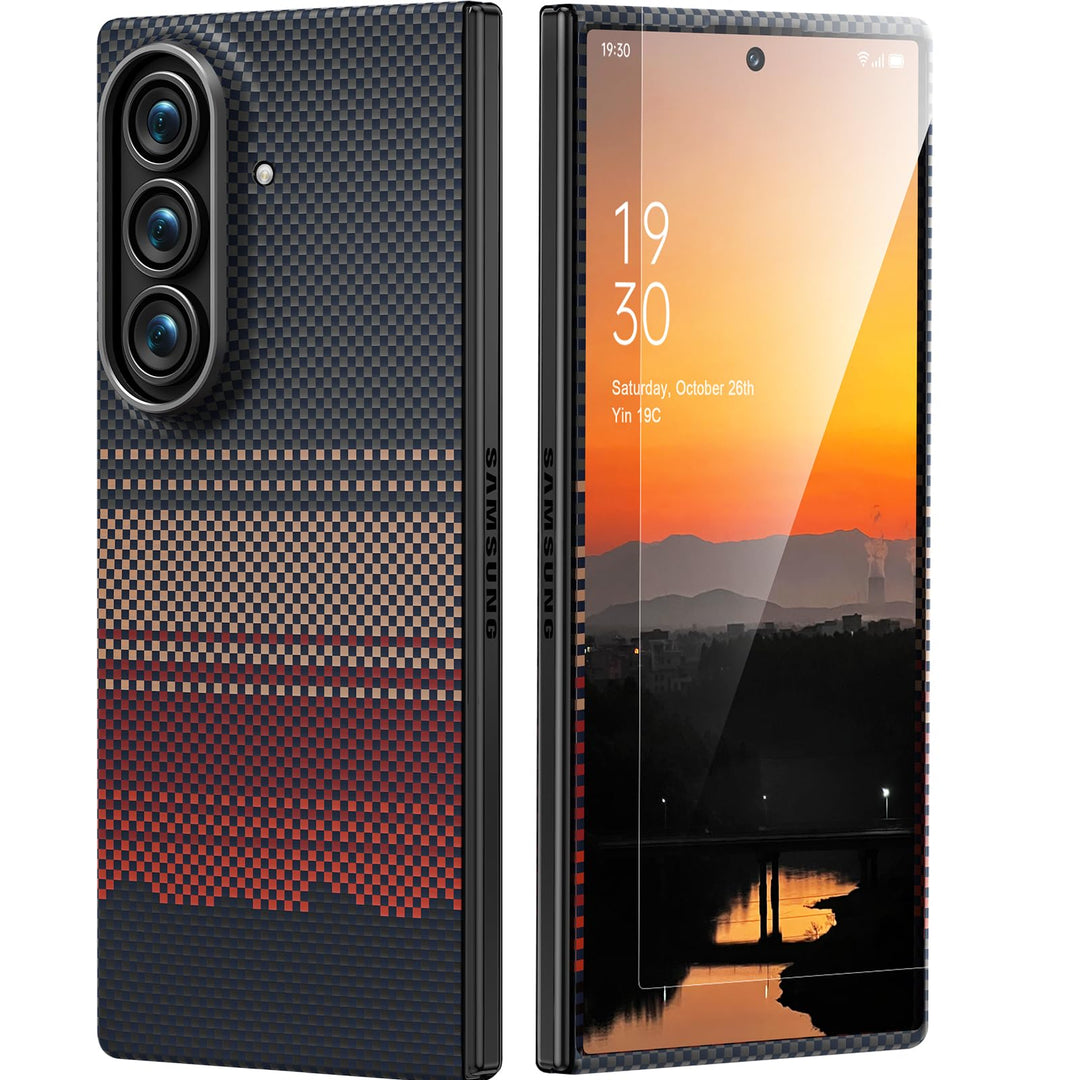 memumi Carbon Hülle für Galaxy Z Fold 7, mit Schutzfolie auf der Vorderseite, 0,5 mm Superdünne, Hül