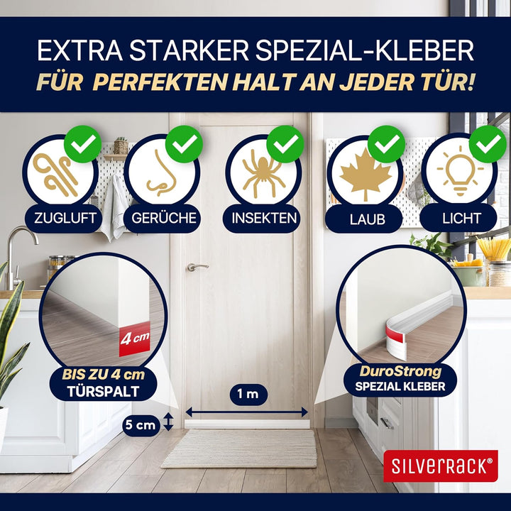 SilverRack Zugluftstopper für Türen Transparent [5X 1m] - Zuschneidbare Türdichtung selbstklebend -