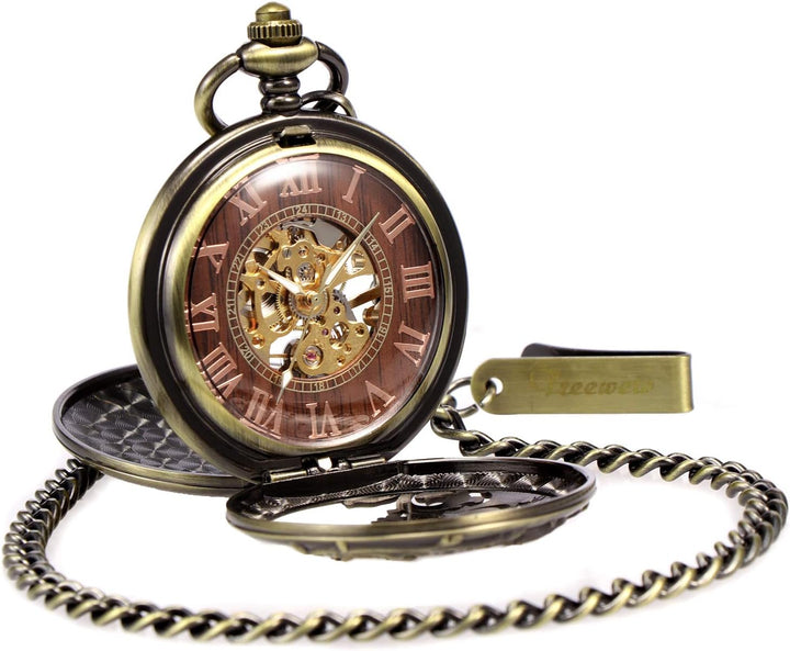 TREEWETO Antike Drache Mechanische Skelett-Taschenuhr mit Kette Bronze101, Bronze101