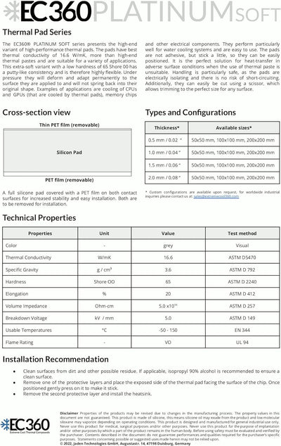 EC360® PLATINUM SOFT 16,6W/mK Wärmeleitpad (100 x 100 x 1,0 mm, Soft), 100 x 100 x 1,0 mm, Soft