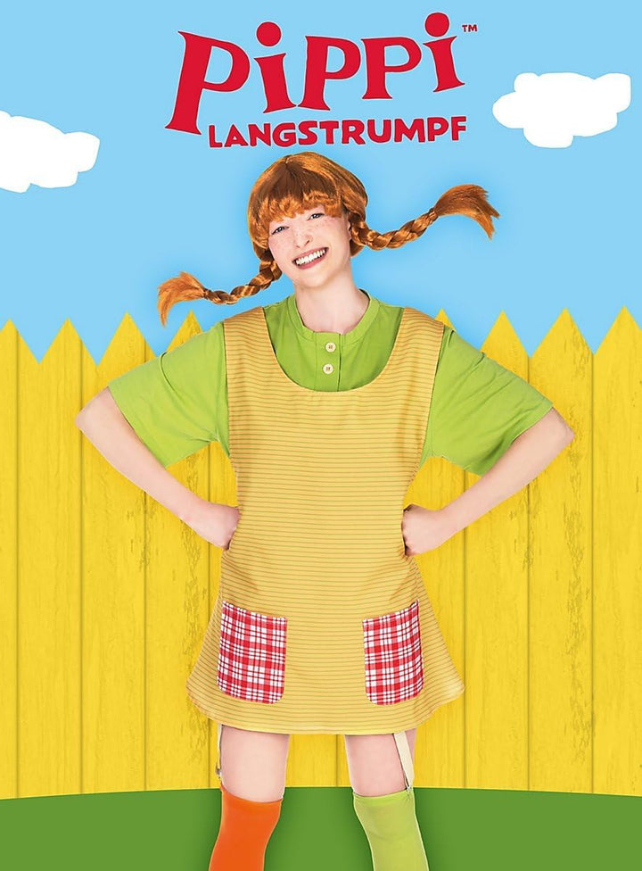 Maskworld Pippi Langstrumpf - Original Filmkostüm für Erwachsene 4teilig - gelb/grün (Small) Kostüm