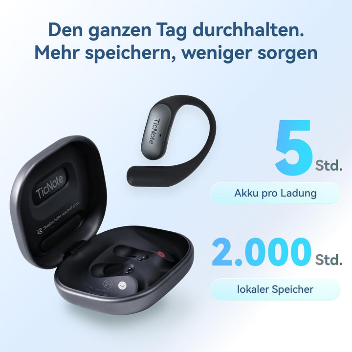 Mobvoi TicNote Pods Wearable KI-Sprachrekorder mit Auto-Transkription &amp; Meeting-Notizen, Wi-Fi – Spr