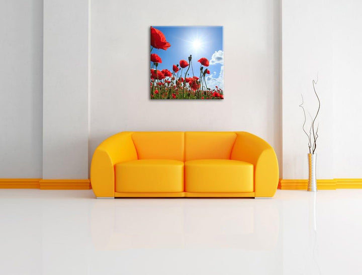 Pixxprint Mohnblumen, Format: 70x70 auf Leinwand, XXL riesige Bilder fertig gerahmt mit Keilrahmen,
