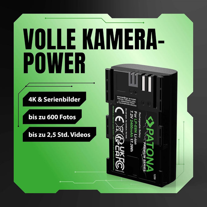 PATONA 2X Premium Akku Ersatz für Canon LP-E6N LP-E6 Battery Pack 2400mAh | Ersatzakku für EOS R5 R6